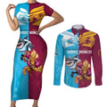 Custom Broncos and Sharks Couples Matching Short Sleeve Bodycon Dress and Long Sleeve Button Shirt Sporty Style