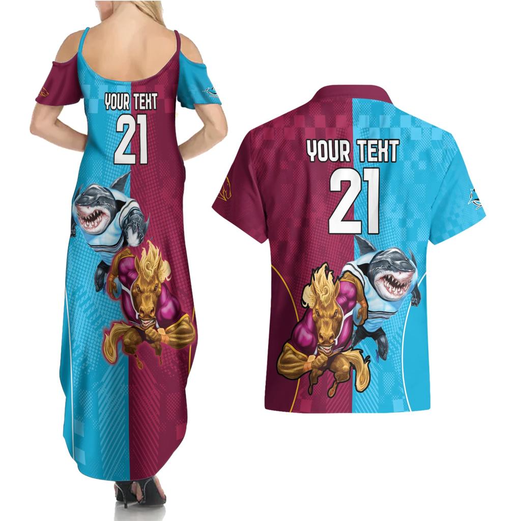 Custom Broncos and Sharks Couples Matching Summer Maxi Dress and Hawaiian Shirt Sporty Style