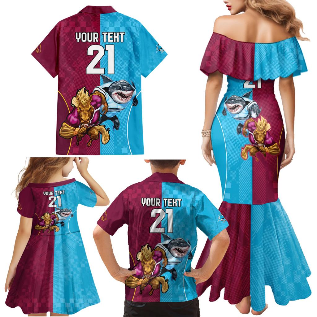 Custom Broncos and Sharks Family Matching Mermaid Dress and Hawaiian Shirt Sporty Style
