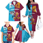Custom Broncos and Sharks Family Matching Off The Shoulder Long Sleeve Dress and Hawaiian Shirt Sporty Style
