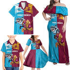 Custom Broncos and Sharks Family Matching Off Shoulder Maxi Dress and Hawaiian Shirt Sporty Style