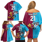 Custom Broncos and Sharks Family Matching Off Shoulder Short Dress and Hawaiian Shirt Sporty Style