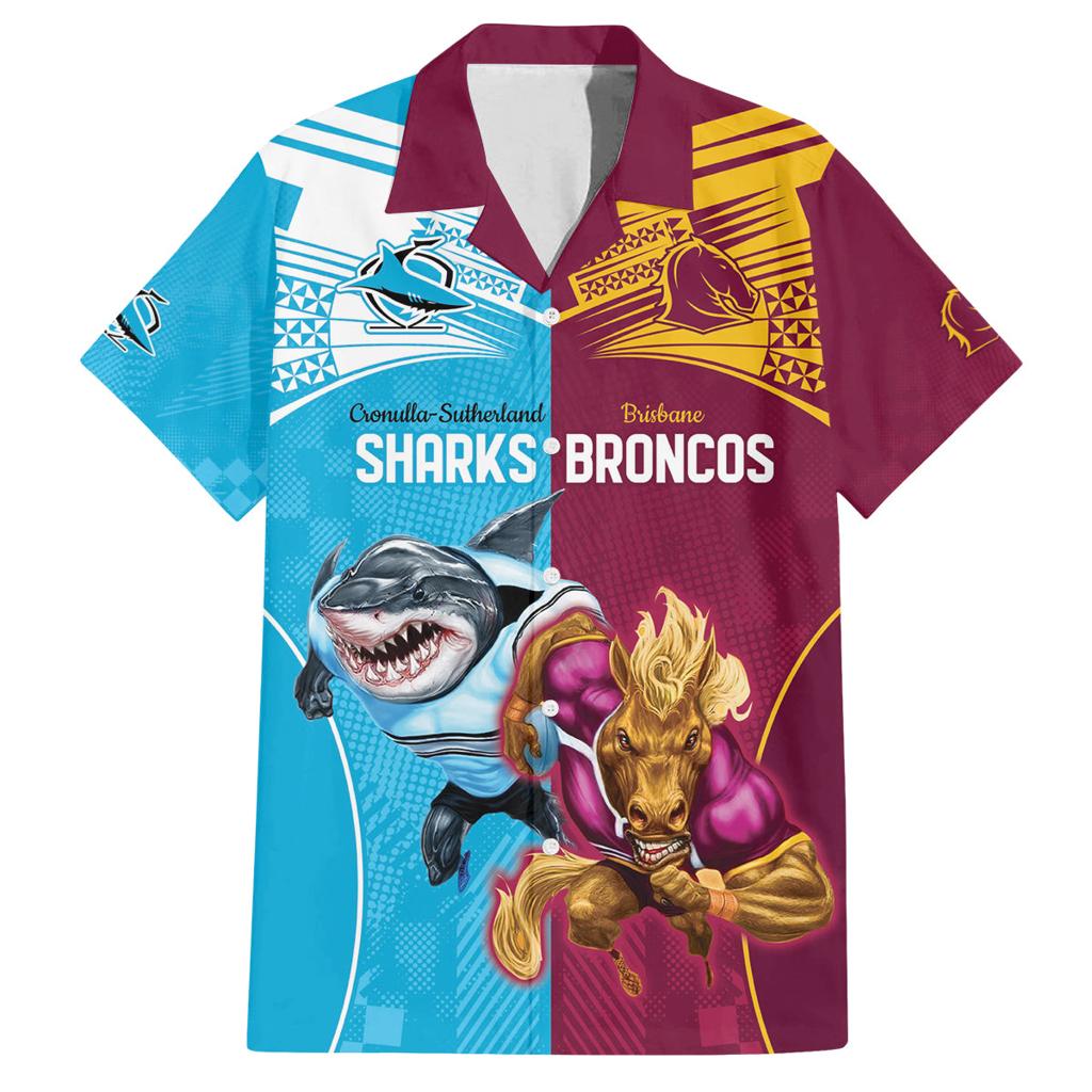 Custom Broncos and Sharks Family Matching Off Shoulder Short Dress and Hawaiian Shirt Sporty Style