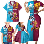 Custom Broncos and Sharks Family Matching Short Sleeve Bodycon Dress and Hawaiian Shirt Sporty Style
