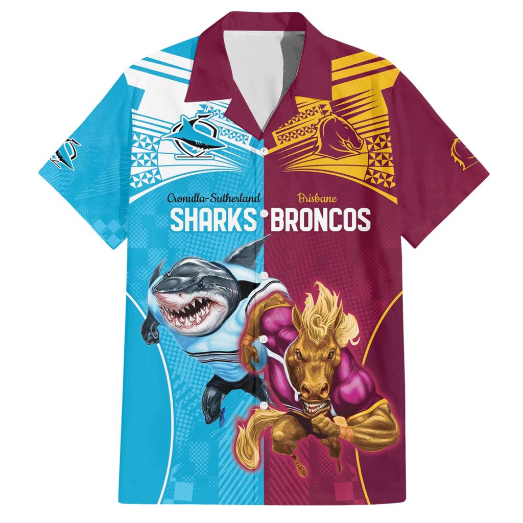 Custom Broncos and Sharks Family Matching Short Sleeve Bodycon Dress and Hawaiian Shirt Sporty Style