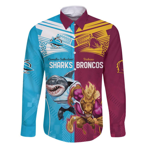 Custom Broncos and Sharks Family Matching Short Sleeve Bodycon Dress and Hawaiian Shirt Sporty Style