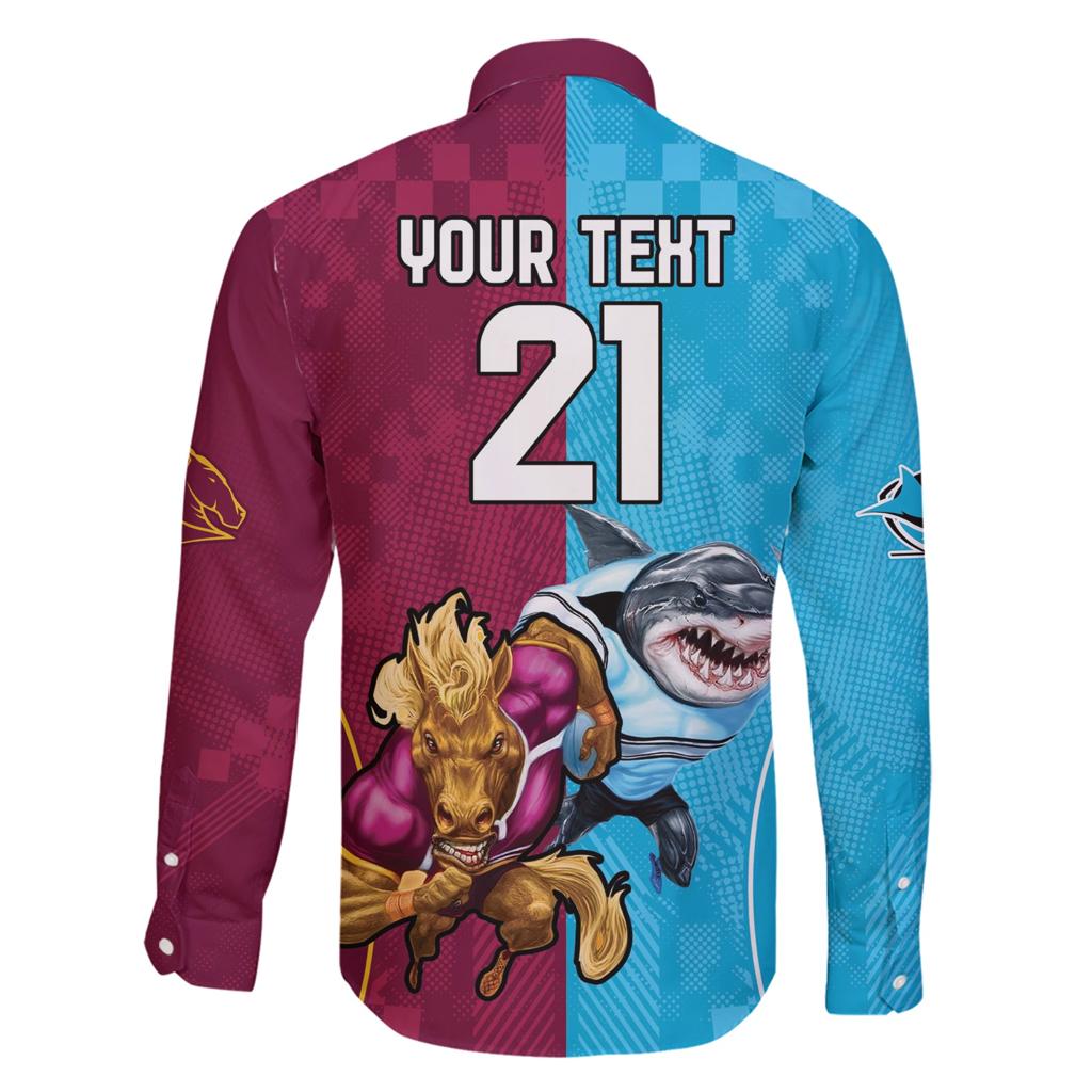 Custom Broncos and Sharks Family Matching Short Sleeve Bodycon Dress and Hawaiian Shirt Sporty Style