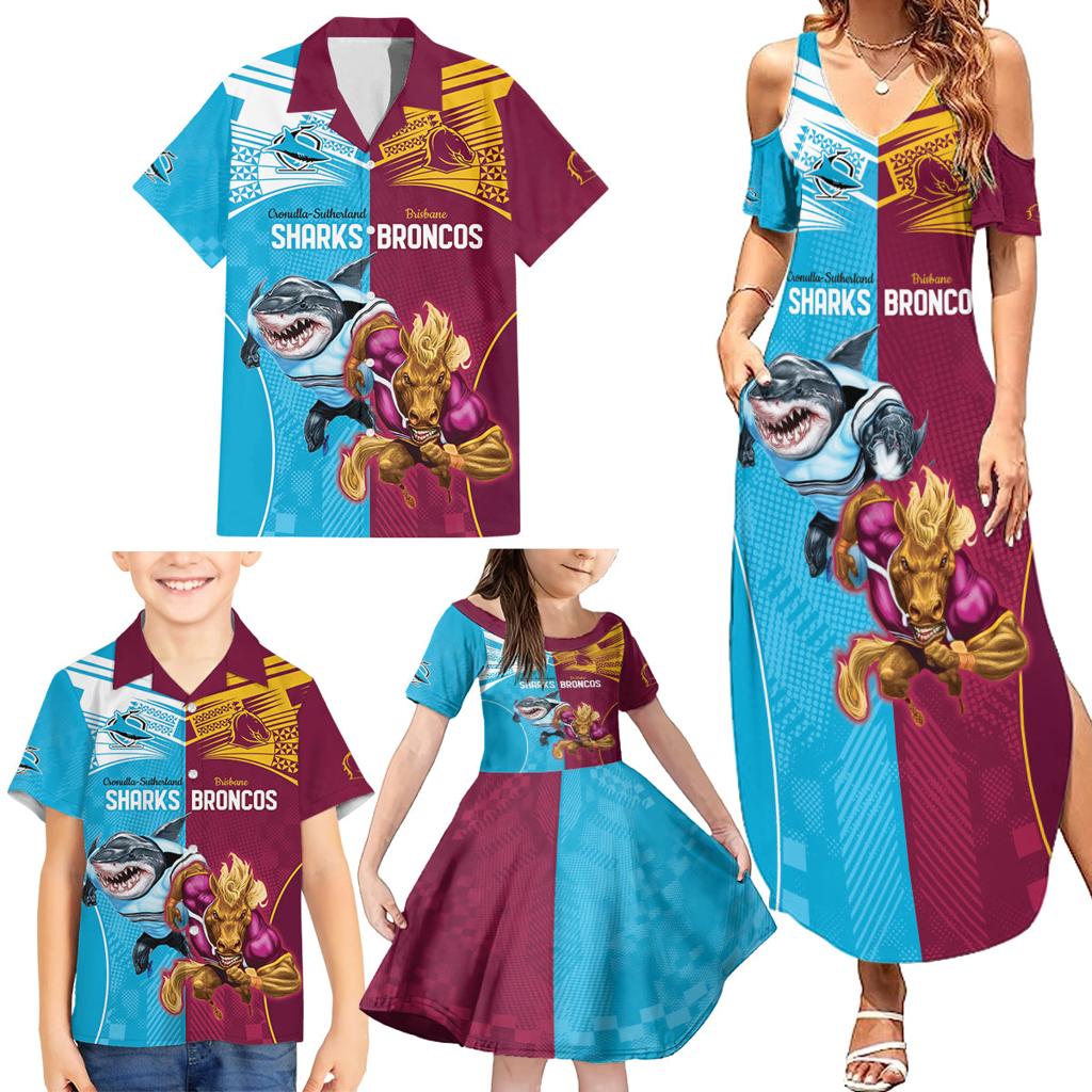 Custom Broncos and Sharks Family Matching Summer Maxi Dress and Hawaiian Shirt Sporty Style
