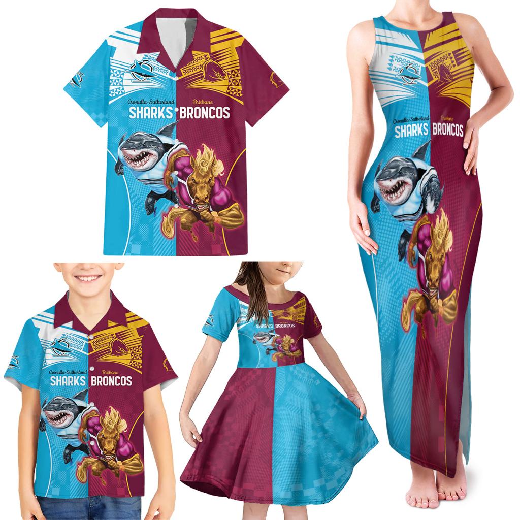 Custom Broncos and Sharks Family Matching Tank Maxi Dress and Hawaiian Shirt Sporty Style