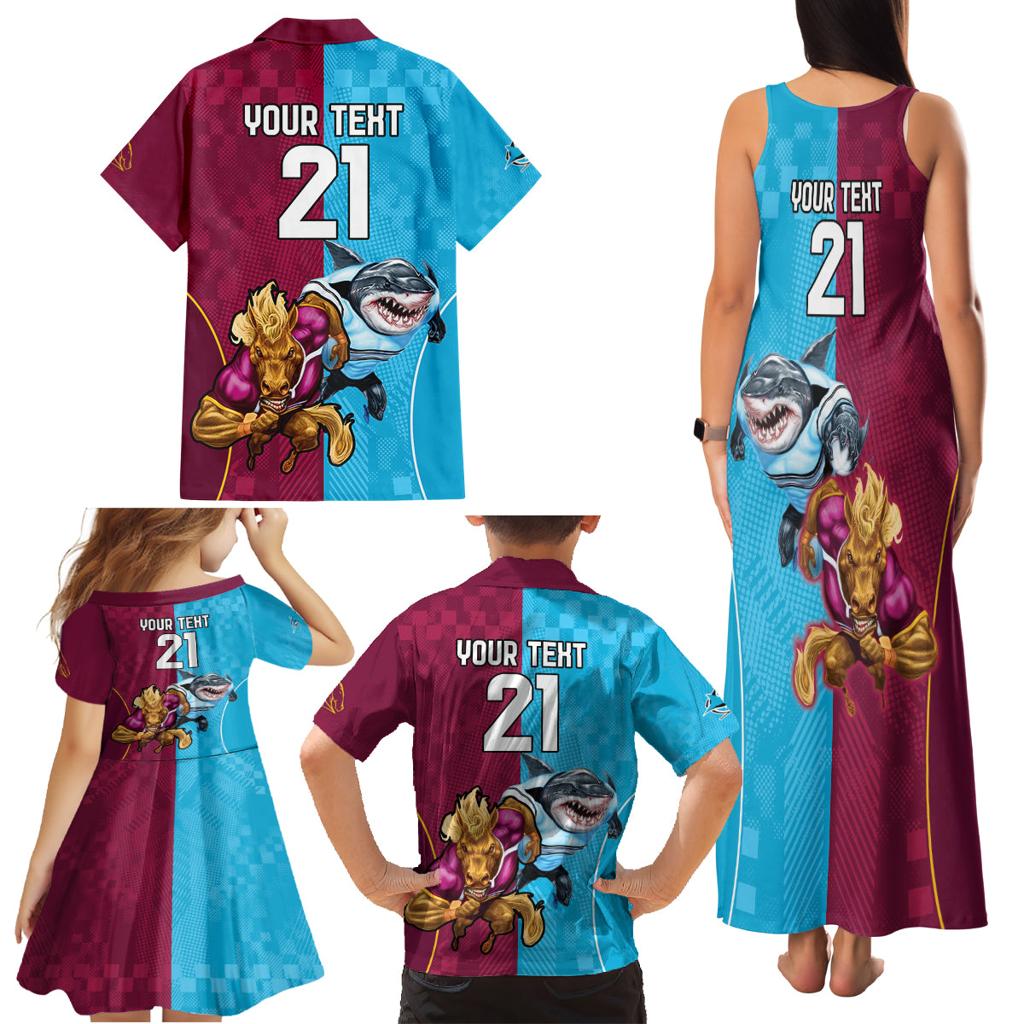 Custom Broncos and Sharks Family Matching Tank Maxi Dress and Hawaiian Shirt Sporty Style