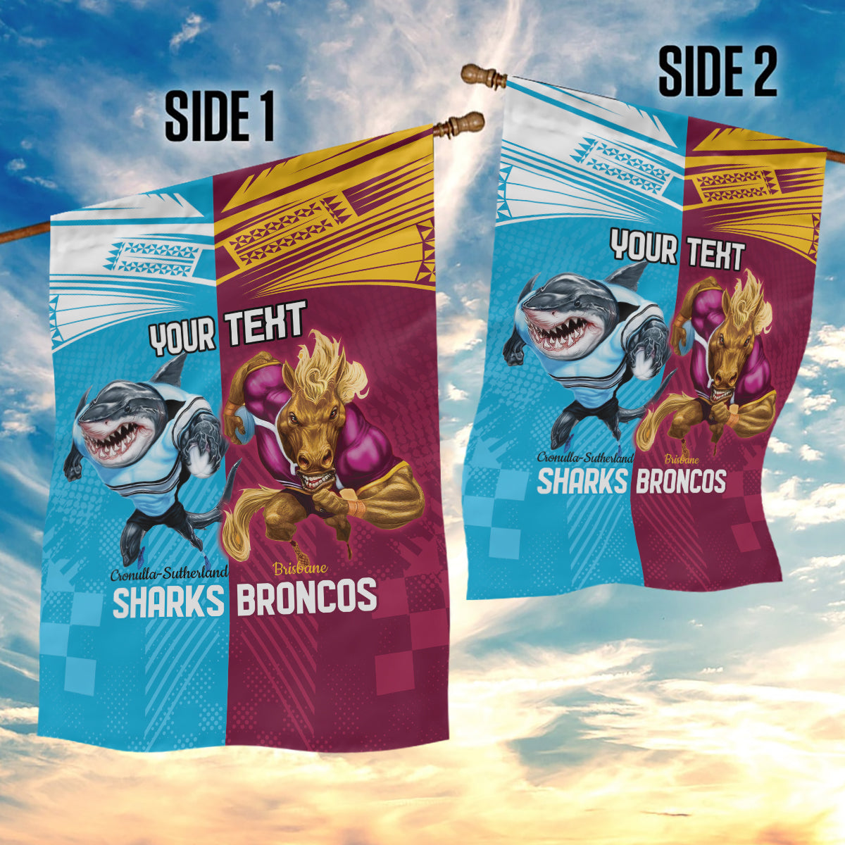 Custom Broncos and Sharks Garden Flag Sporty Style
