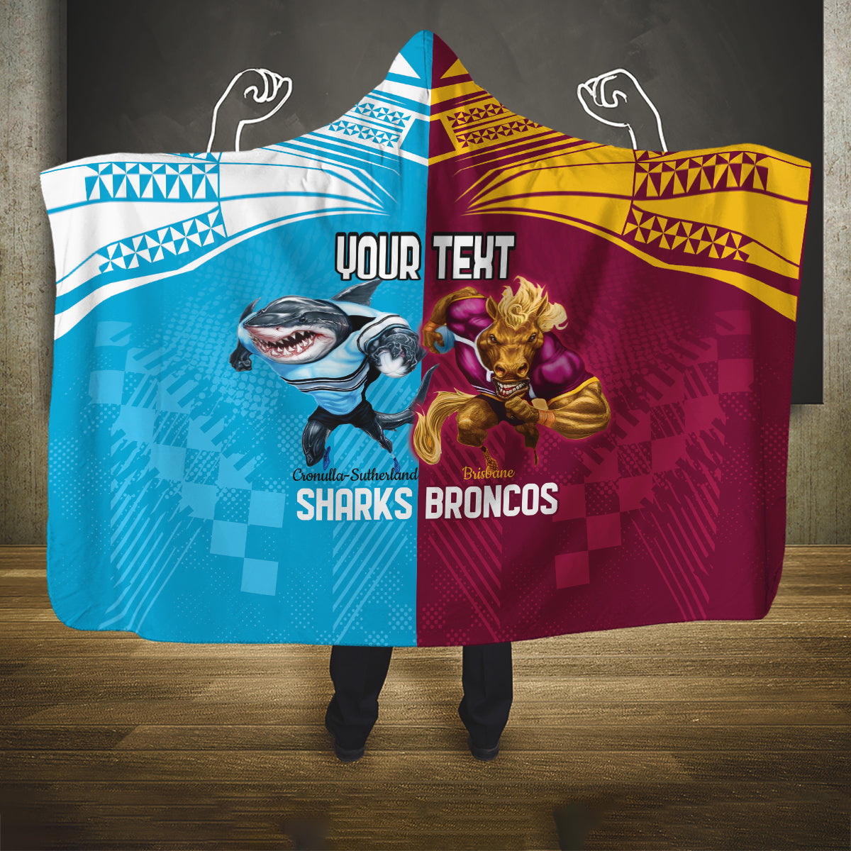 Custom Broncos and Sharks Hooded Blanket Sporty Style
