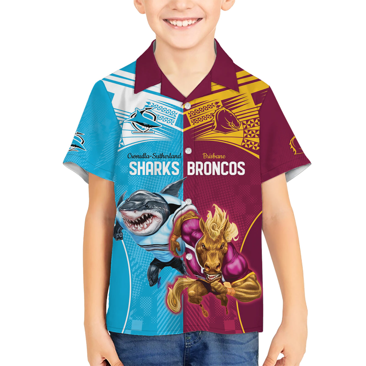 Custom Broncos and Sharks Kid Hawaiian Shirt Sporty Style