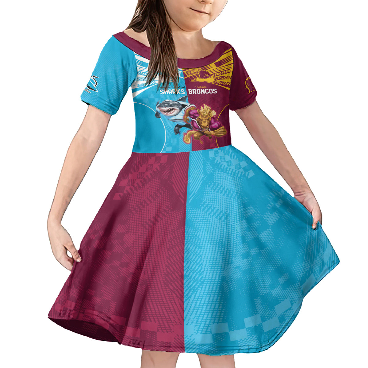 Custom Broncos and Sharks Kid Short Sleeve Dress Sporty Style