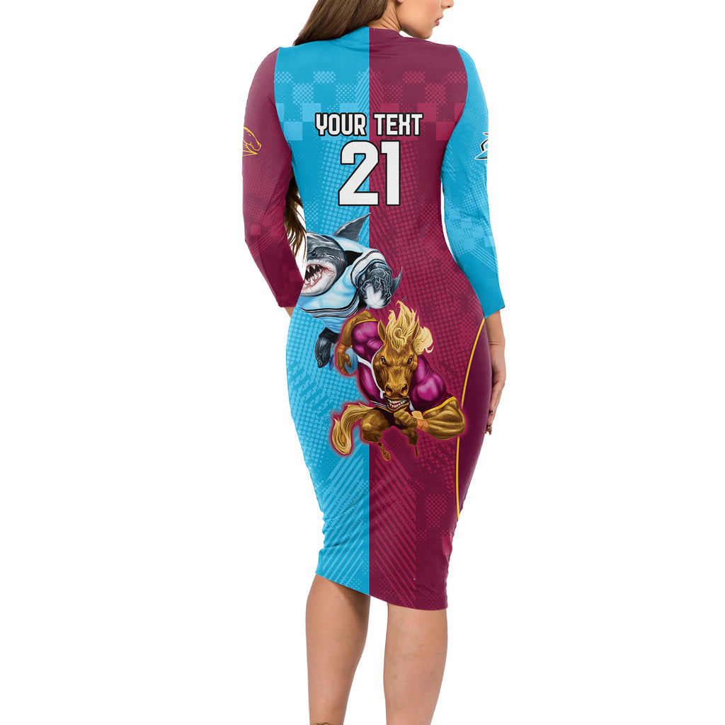 Custom Broncos and Sharks Long Sleeve Bodycon Dress Sporty Style
