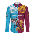Custom Broncos and Sharks Long Sleeve Button Shirt Sporty Style