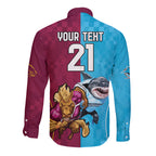 Custom Broncos and Sharks Long Sleeve Button Shirt Sporty Style
