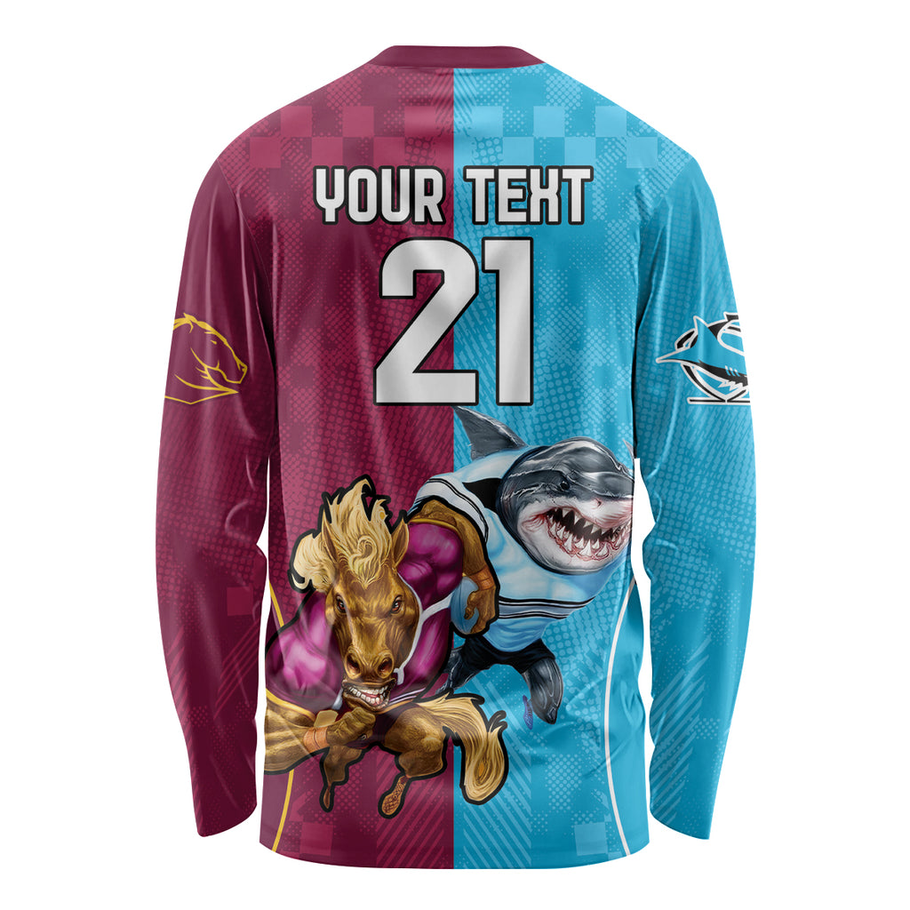 Custom Broncos and Sharks Long Sleeve Shirt Sporty Style