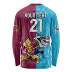 Custom Broncos and Sharks Long Sleeve Shirt Sporty Style
