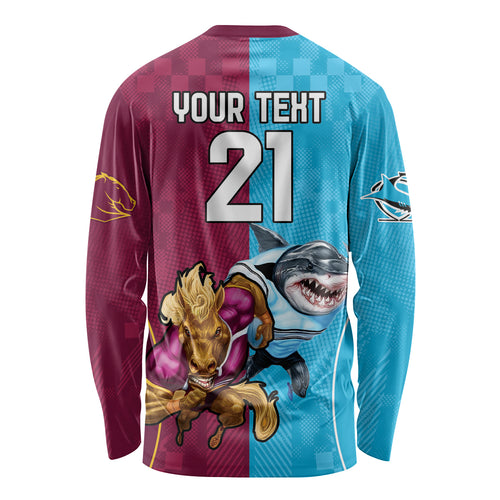 Custom Broncos and Sharks Long Sleeve Shirt Sporty Style