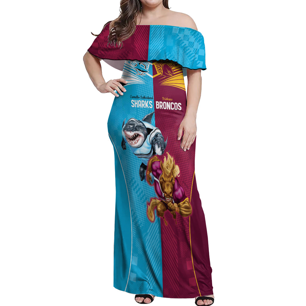 Custom Broncos and Sharks Off Shoulder Maxi Dress Sporty Style