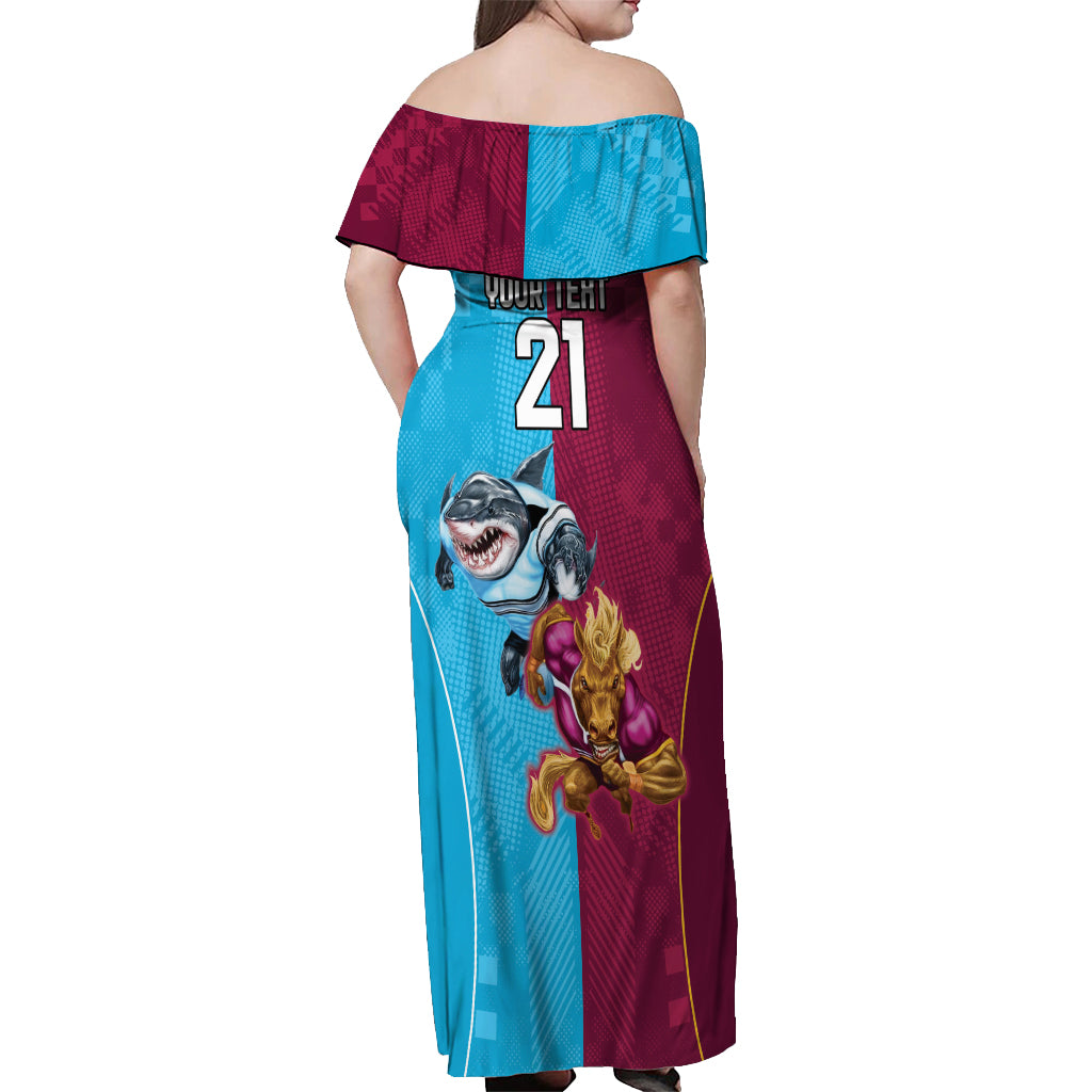 Custom Broncos and Sharks Off Shoulder Maxi Dress Sporty Style