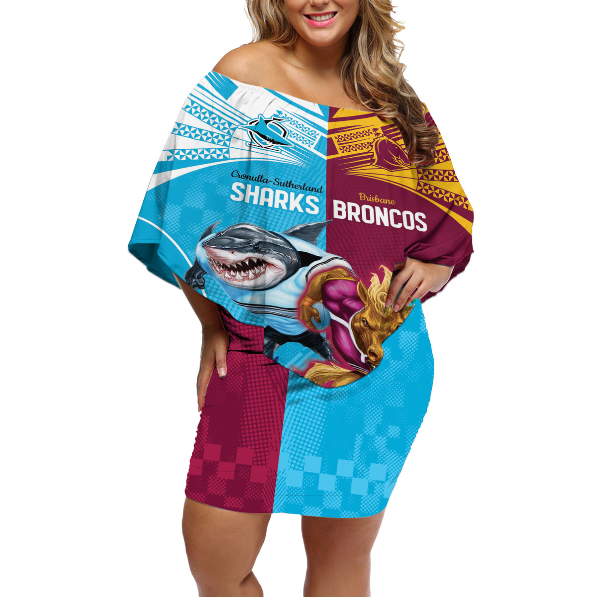 Custom Broncos and Sharks Off Shoulder Short Dress Sporty Style