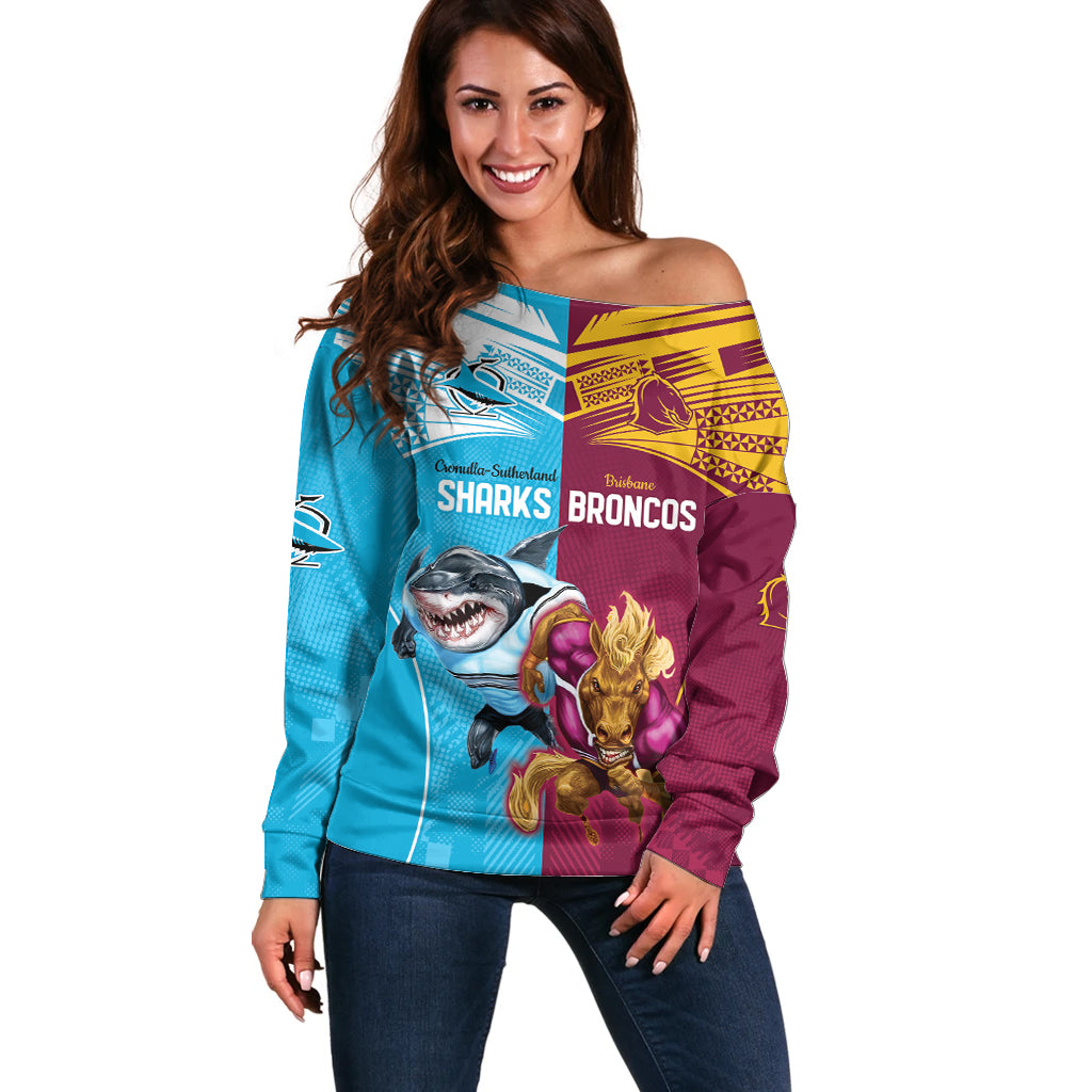 Custom Broncos and Sharks Off Shoulder Sweater Sporty Style