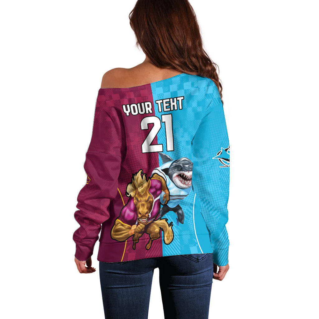 Custom Broncos and Sharks Off Shoulder Sweater Sporty Style