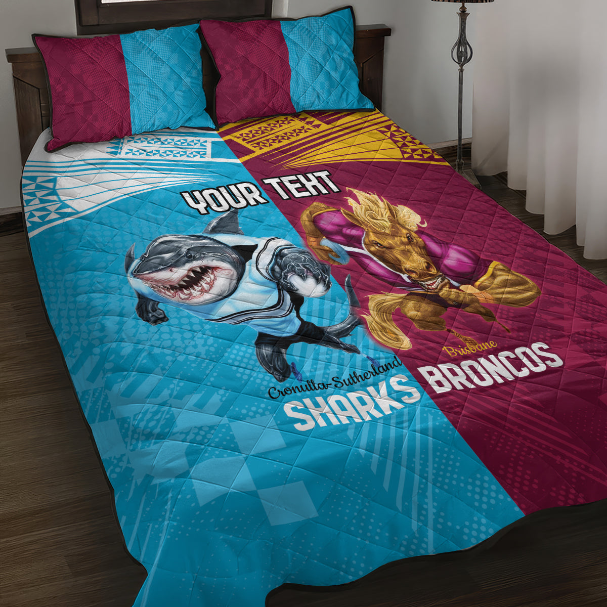 Custom Broncos and Sharks Quilt Bed Set Sporty Style