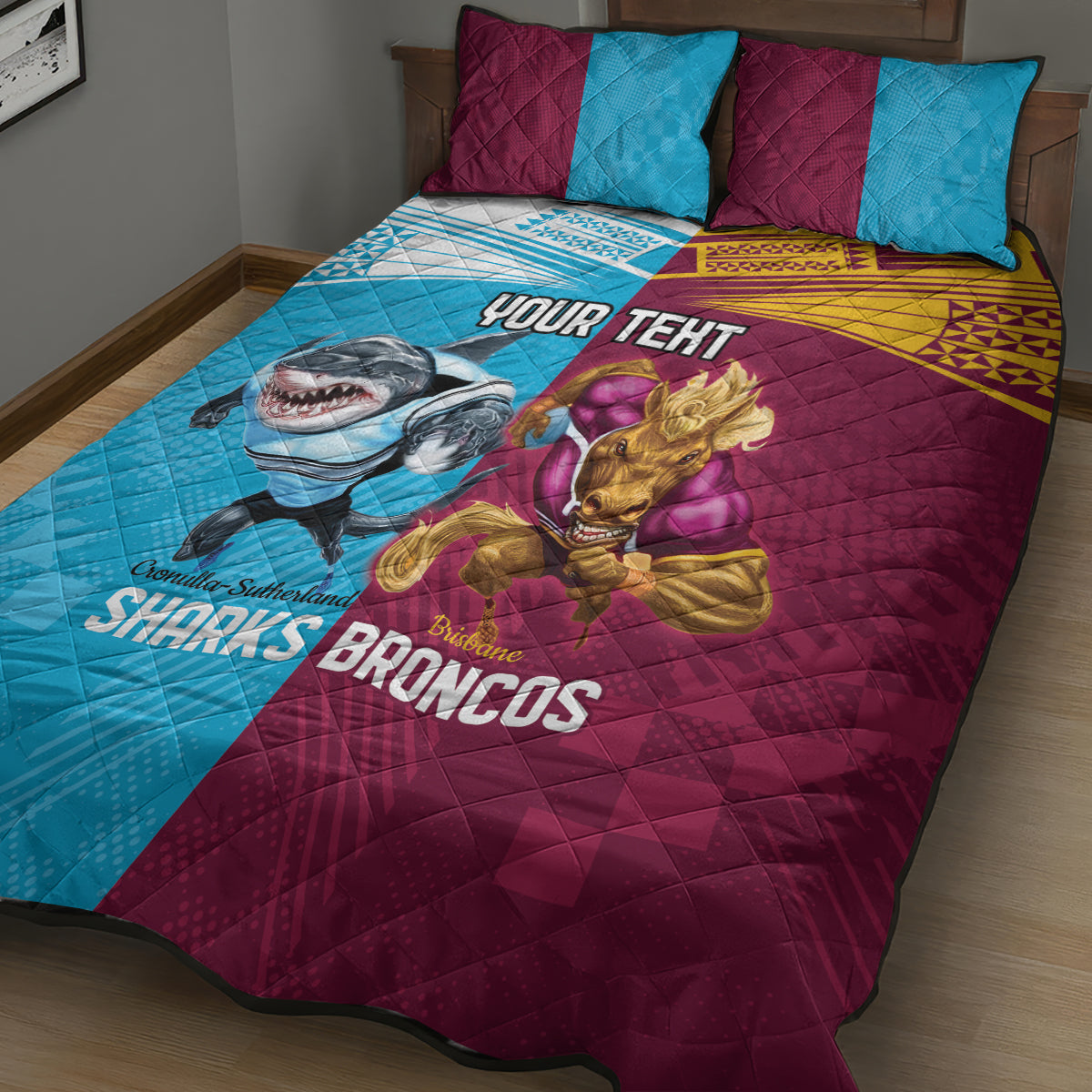 Custom Broncos and Sharks Quilt Bed Set Sporty Style