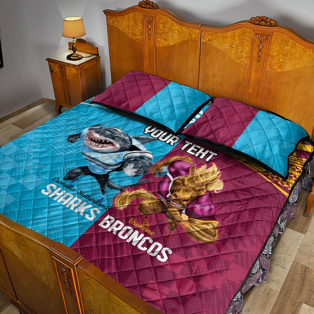 Custom Broncos and Sharks Quilt Bed Set Sporty Style