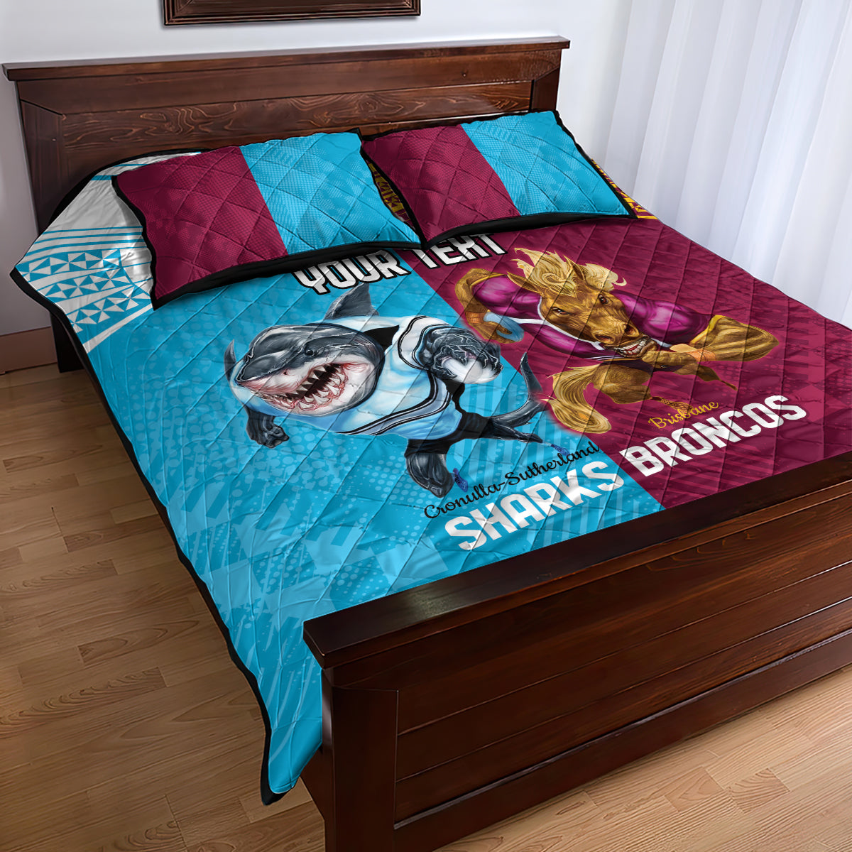 Custom Broncos and Sharks Quilt Bed Set Sporty Style