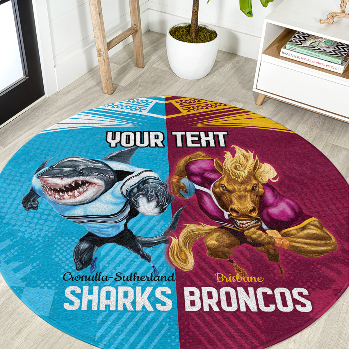 Custom Broncos and Sharks Round Carpet Sporty Style