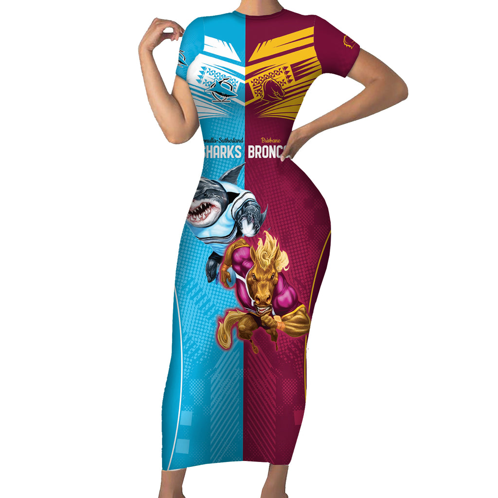 Custom Broncos and Sharks Short Sleeve Bodycon Dress Sporty Style