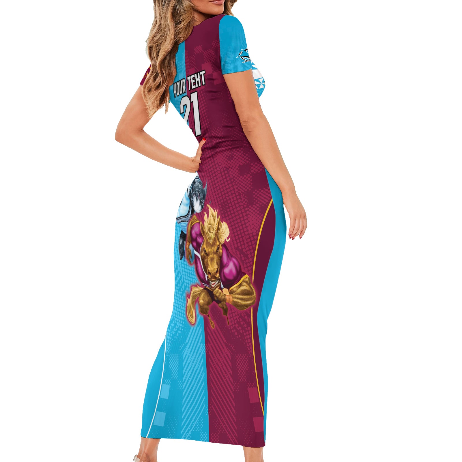 Custom Broncos and Sharks Short Sleeve Bodycon Dress Sporty Style