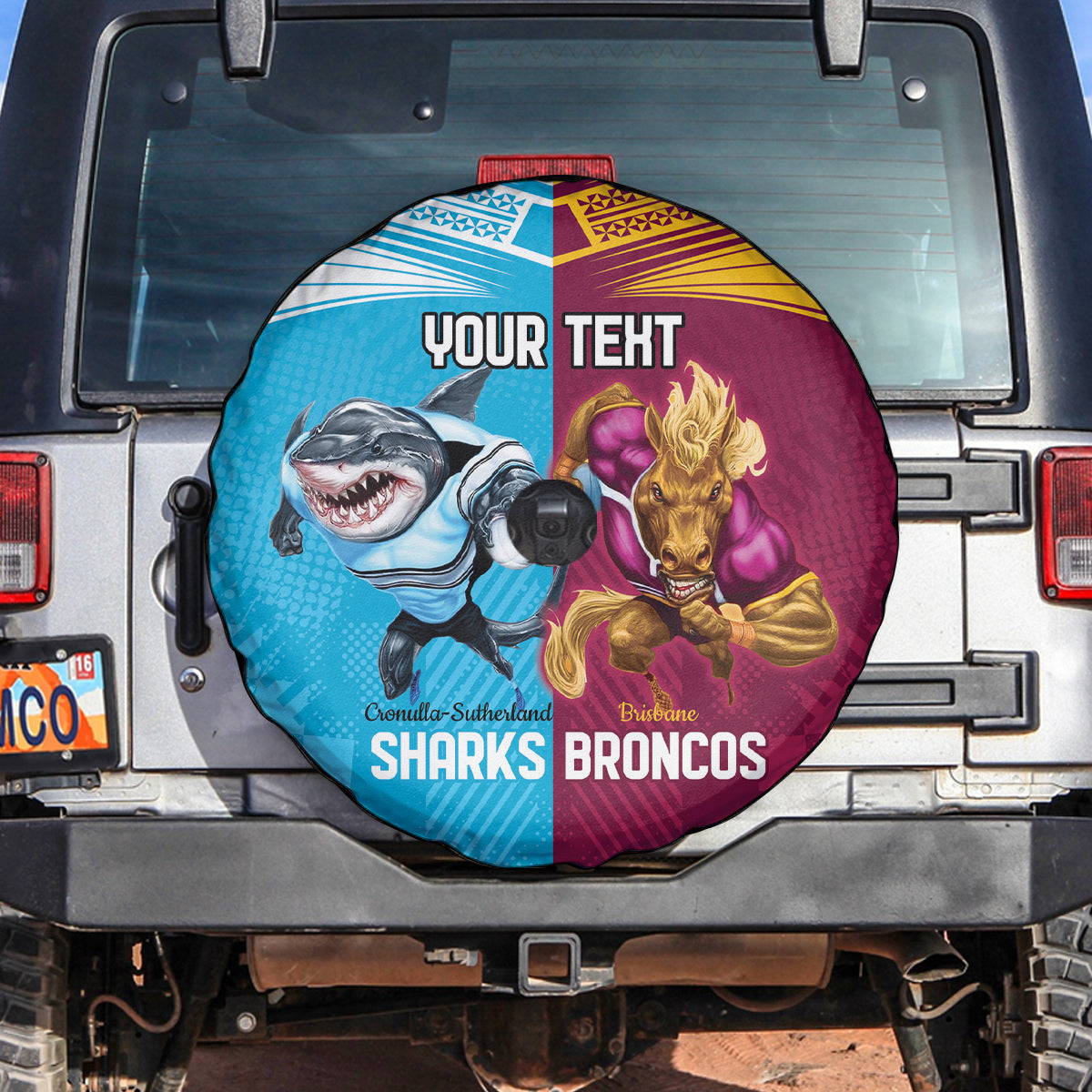 Custom Broncos and Sharks Spare Tire Cover Sporty Style