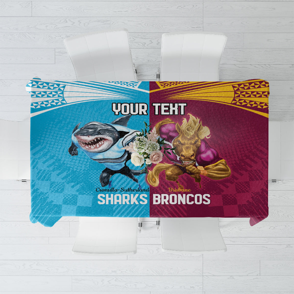 Custom Broncos and Sharks Tablecloth Sporty Style