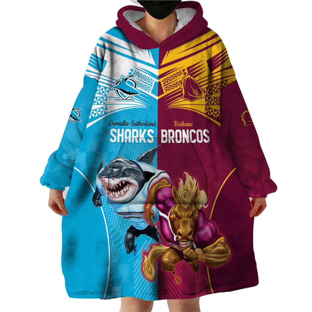 Custom Broncos and Sharks Wearable Blanket Hoodie Sporty Style