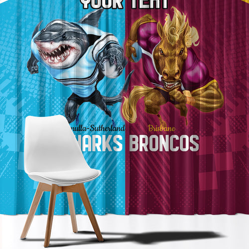 Custom Broncos and Sharks Window Curtain Sporty Style