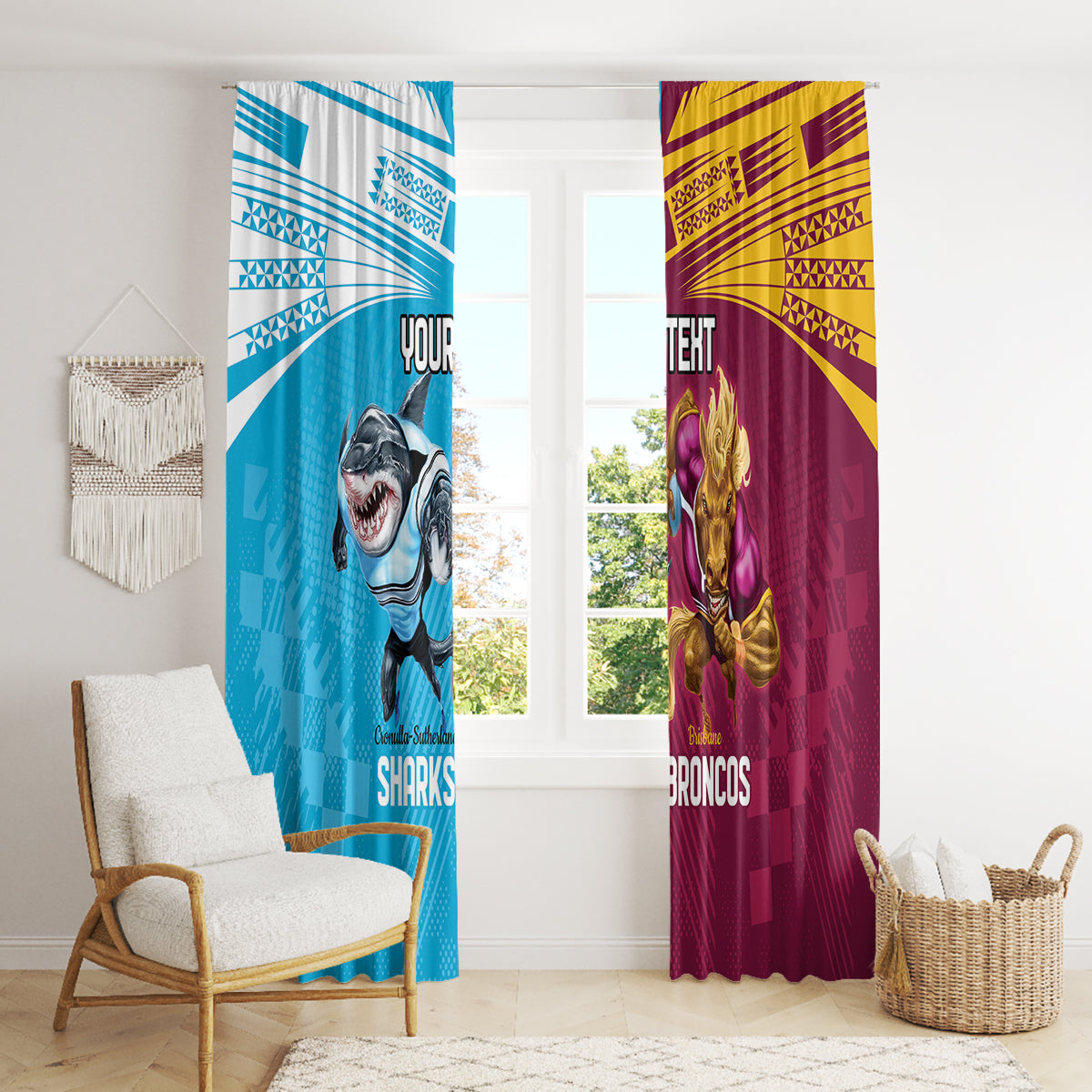 Custom Broncos and Sharks Window Curtain Sporty Style