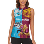 Custom Broncos and Sharks Women Sleeveless Polo Shirt Sporty Style