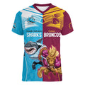 Custom Broncos and Sharks Women V-Neck T-Shirt Sporty Style