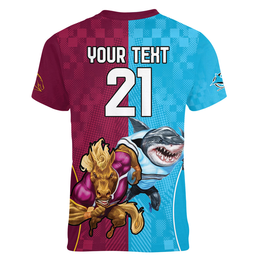 Custom Broncos and Sharks Women V-Neck T-Shirt Sporty Style