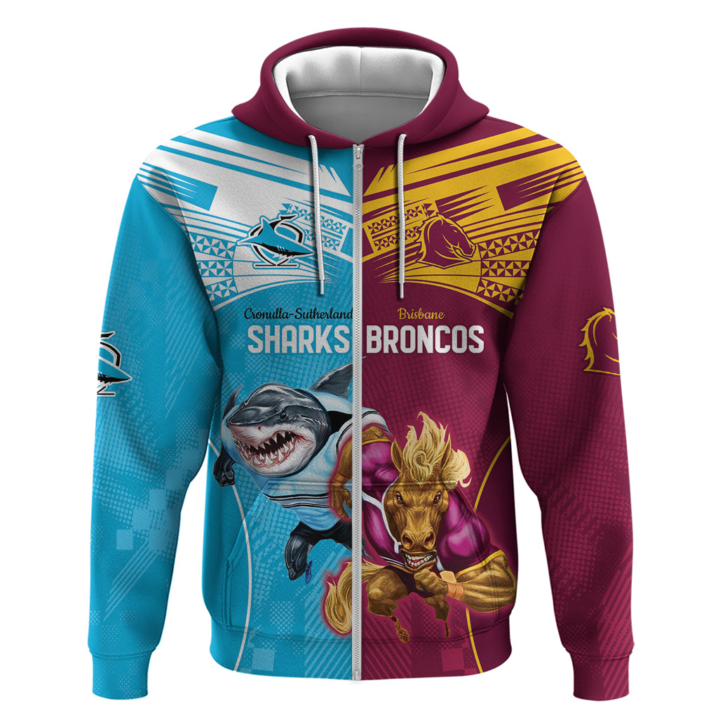 Custom Broncos and Sharks Zip Hoodie Sporty Style