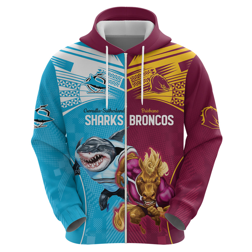 Custom Broncos and Sharks Zip Hoodie Sporty Style