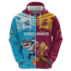Custom Broncos and Sharks Zip Hoodie Sporty Style