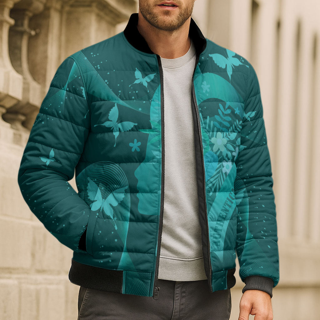 Australia Tourettes Awareness Personalised Bomber Puffer Jacket Butterfly Ribbon Art