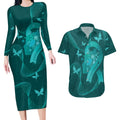 Australia Tourettes Awareness Personalised Couples Matching Long Sleeve Bodycon Dress and Hawaiian Shirt Butterfly Ribbon Art