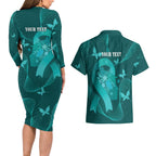 Australia Tourettes Awareness Personalised Couples Matching Long Sleeve Bodycon Dress and Hawaiian Shirt Butterfly Ribbon Art